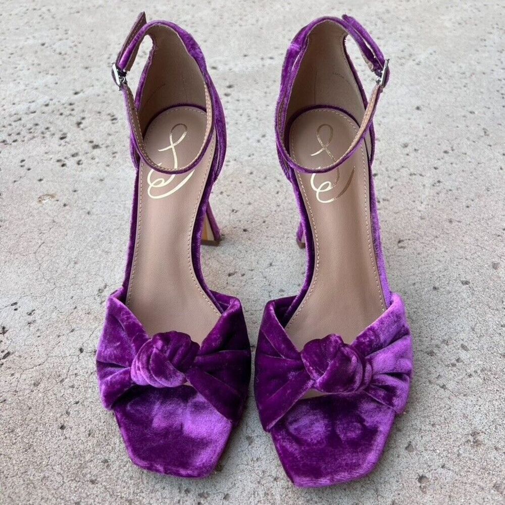 Sam Edelman Purple Velvet Heels with Ruffled Bow